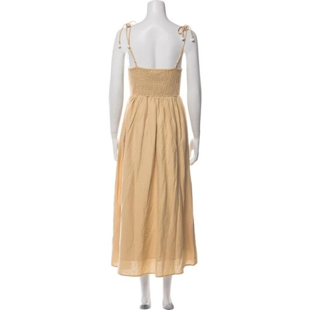 Caroline Constas women Golden Beige Embroidered Linen Long Maxi Dress sze Medium - Picture 6 of 9
